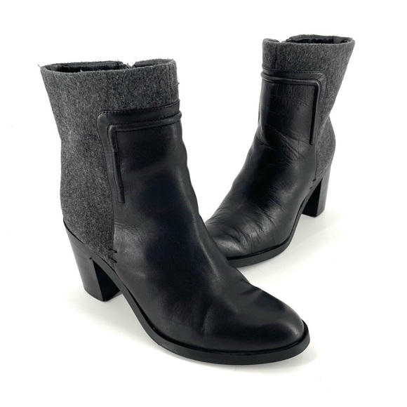 Charles David 8 Havi Black Gray Flannel Booties Block Heel Boots - Picture 1 of 7